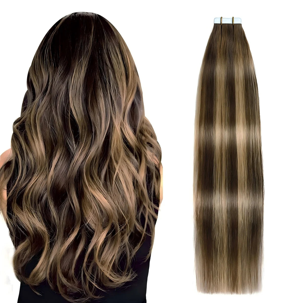 Highlight Human Hair Tape in Hair Extensions Silky Straight Remy Hair Extensions for Women to Add Hair Volume&Length&Highlight