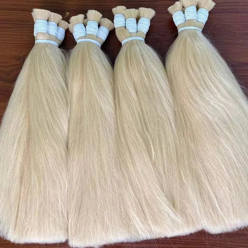 Russian Cheveux Naturel No Weft Human Hair Bulk Extension Virgin 100% Human Hair Straight 10A Bulk Hair Weaving For Braiding