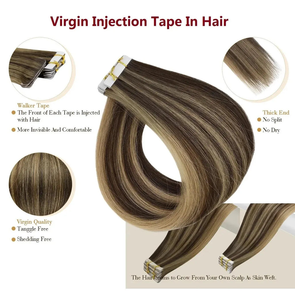Highlight Human Hair Tape in Hair Extensions Silky Straight Remy Hair Extensions for Women to Add Hair Volume&Length&Highlight