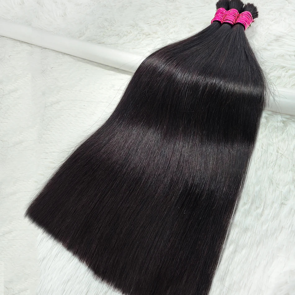 Russian Cheveux Naturel No Weft Human Hair Bulk Extension Virgin 100% Human Hair Straight 10A Bulk Hair Weaving For Braiding