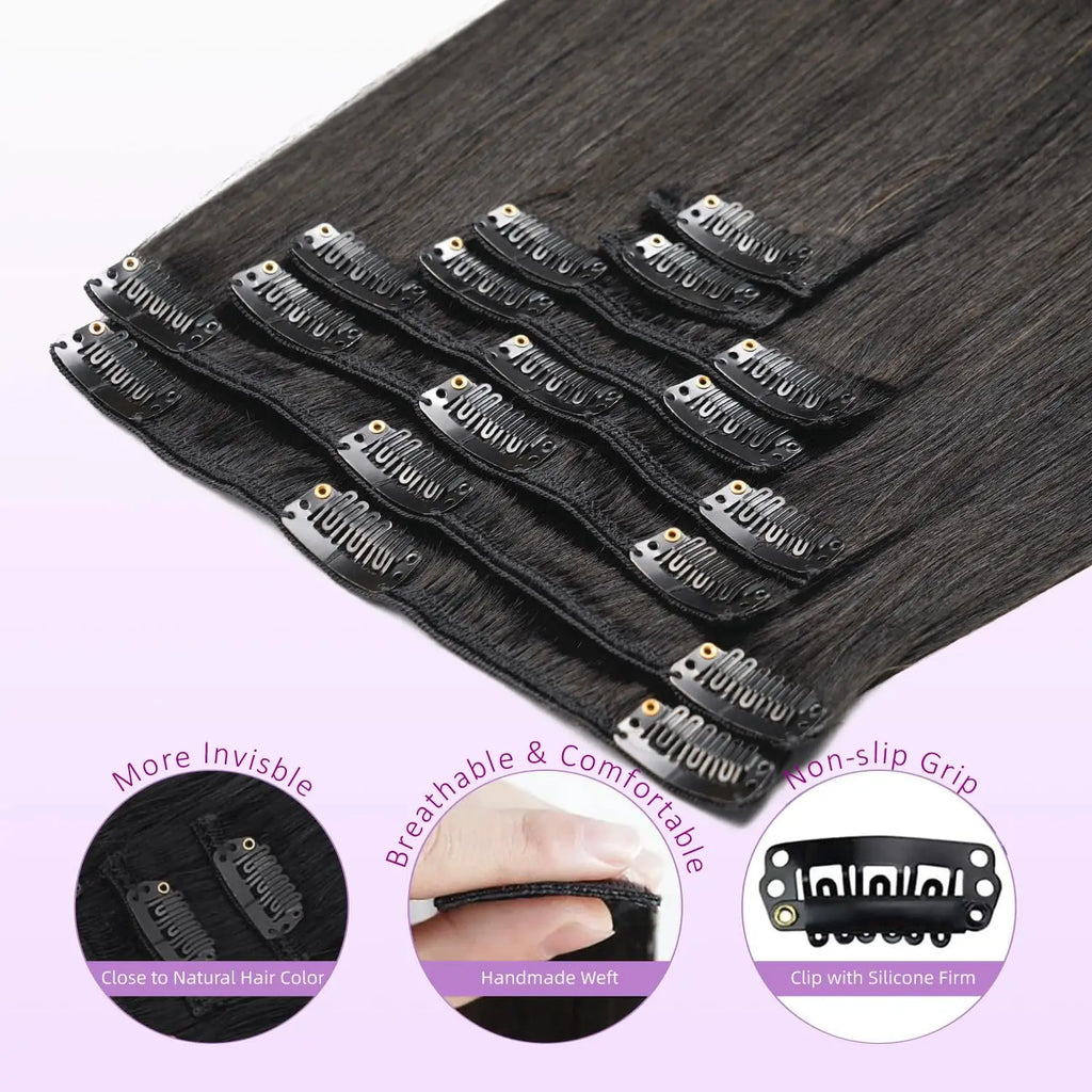 Clip in Hair Extensions Real Human Hair,100% Brazilian Remy Human Hair Extensions for Women,1B Natural Black 8Pcs Per Set