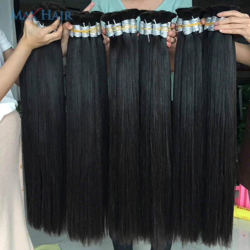 Russian Cheveux Naturel No Weft Human Hair Bulk Extension Virgin 100% Human Hair Straight 10A Bulk Hair Weaving For Braiding