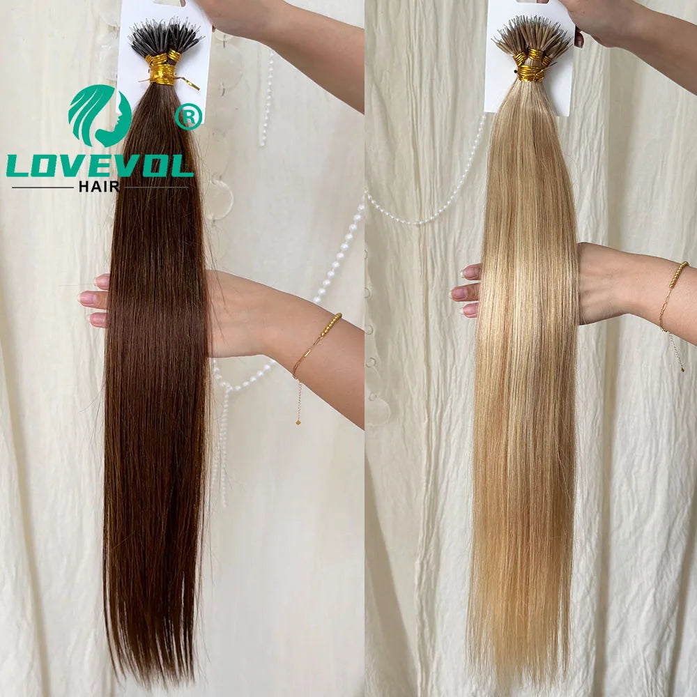 100Pcs & 50Pcs Straight Nano Ring Hair Extensions 32 Colors European Micro Beads Ring Human Hair Extensions 0.5g/0.8g/1g/Strand
