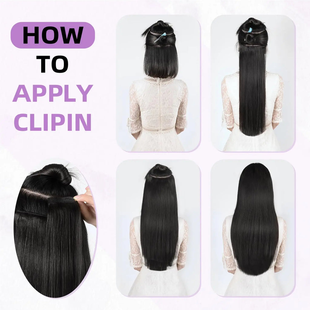 Clip in Hair Extensions Real Human Hair,100% Brazilian Remy Human Hair Extensions for Women,1B Natural Black 8Pcs Per Set