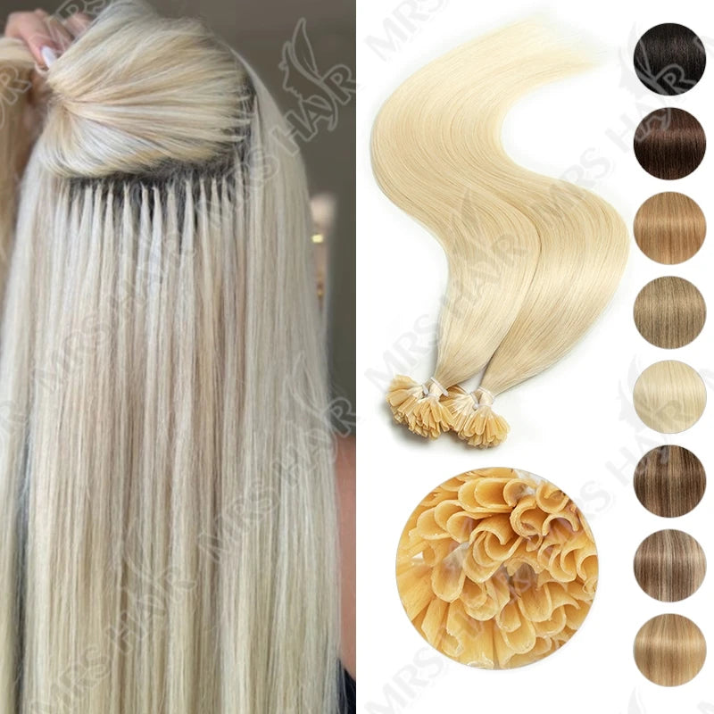 U Tip Fusion Hair Extensions Blonde Natural Real Human Hair Extensions 1.5cm Keratin Hair Capsules 50pcs 30g 40g 50g 12-24inch
