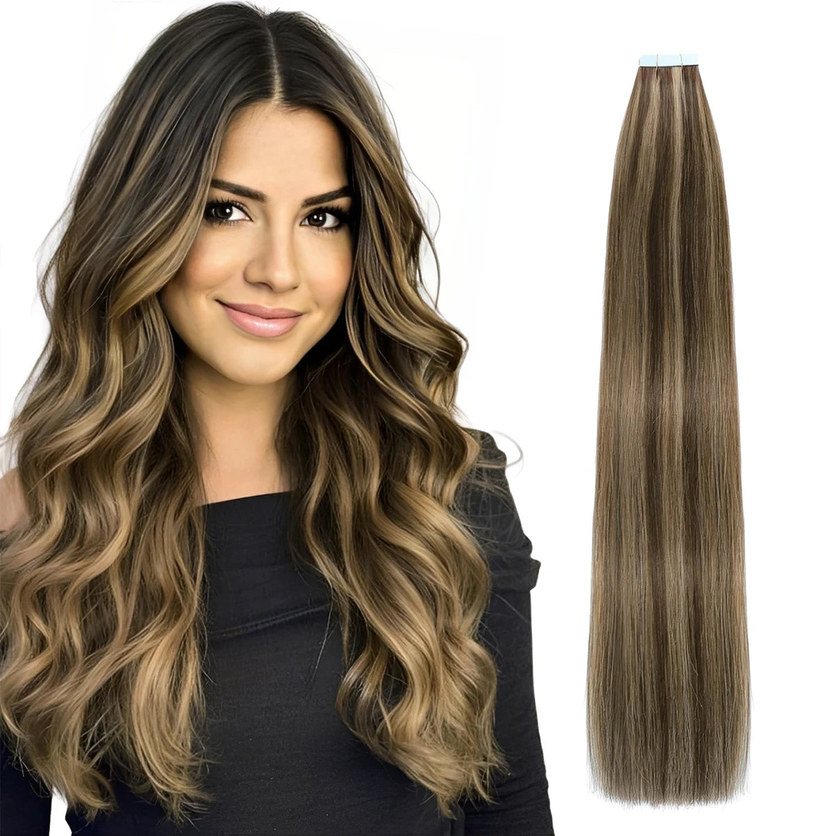 Highlight Human Hair Tape in Hair Extensions Silky Straight Remy Hair Extensions for Women to Add Hair Volume&Length&Highlight