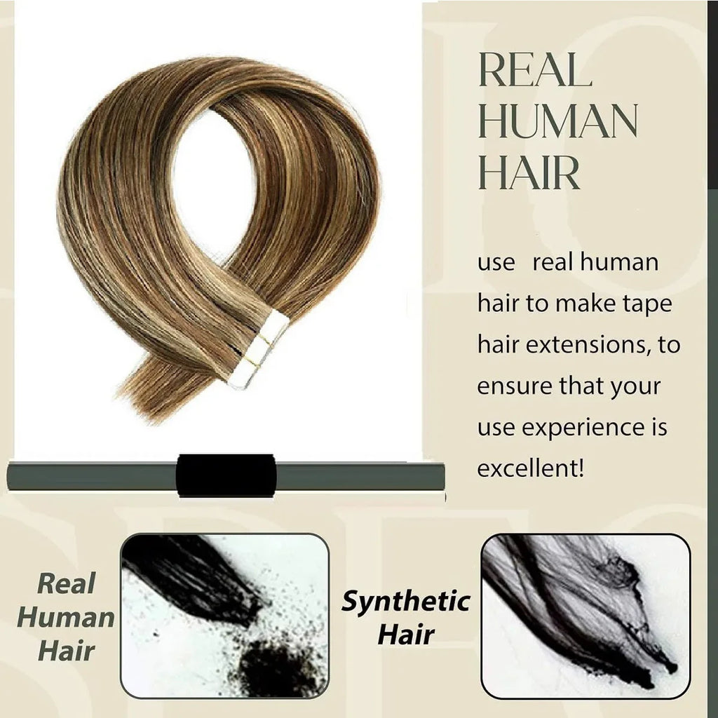 Highlight Human Hair Tape in Hair Extensions Silky Straight Remy Hair Extensions for Women to Add Hair Volume&Length&Highlight