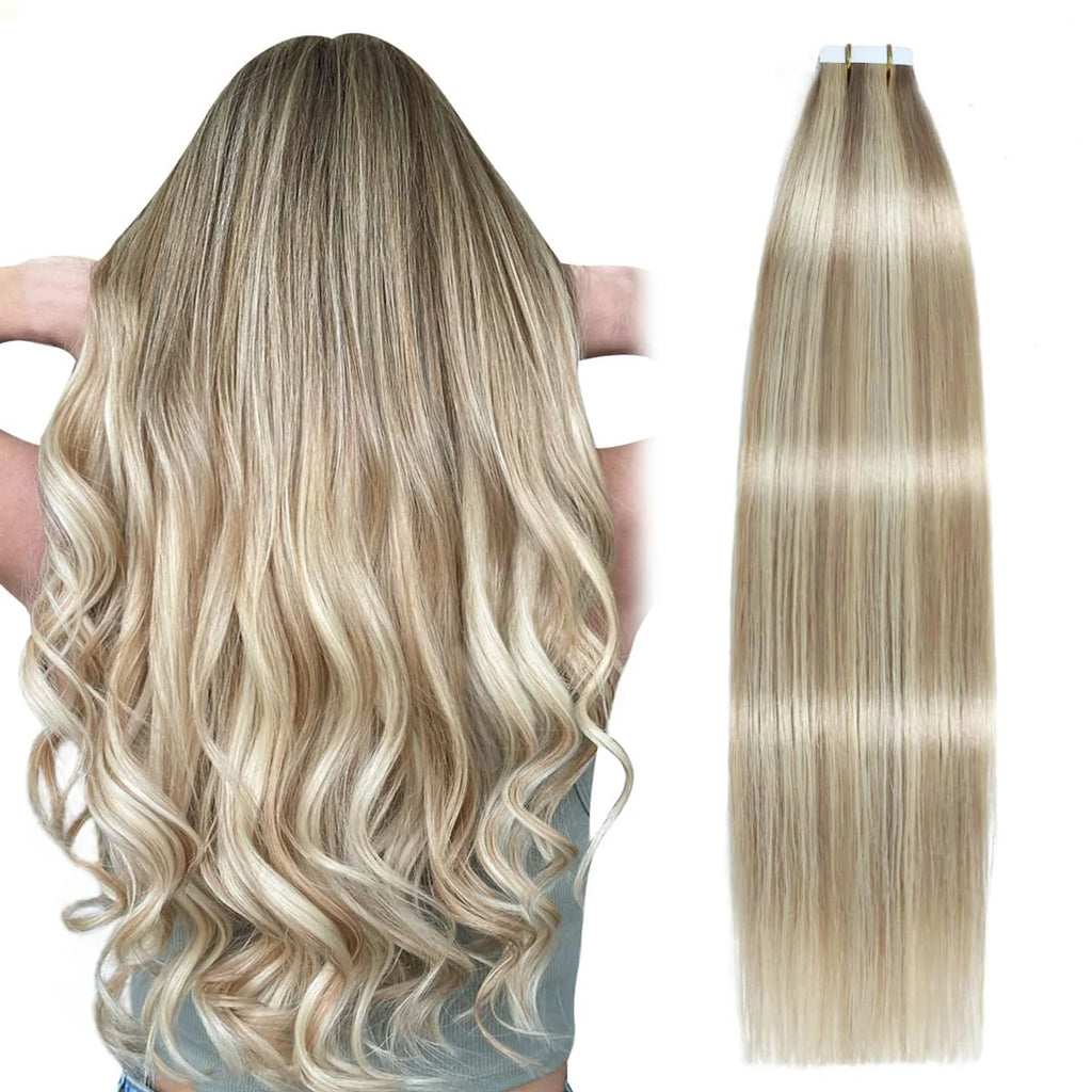 Highlight Human Hair Tape in Hair Extensions Silky Straight Remy Hair Extensions for Women to Add Hair Volume&Length&Highlight