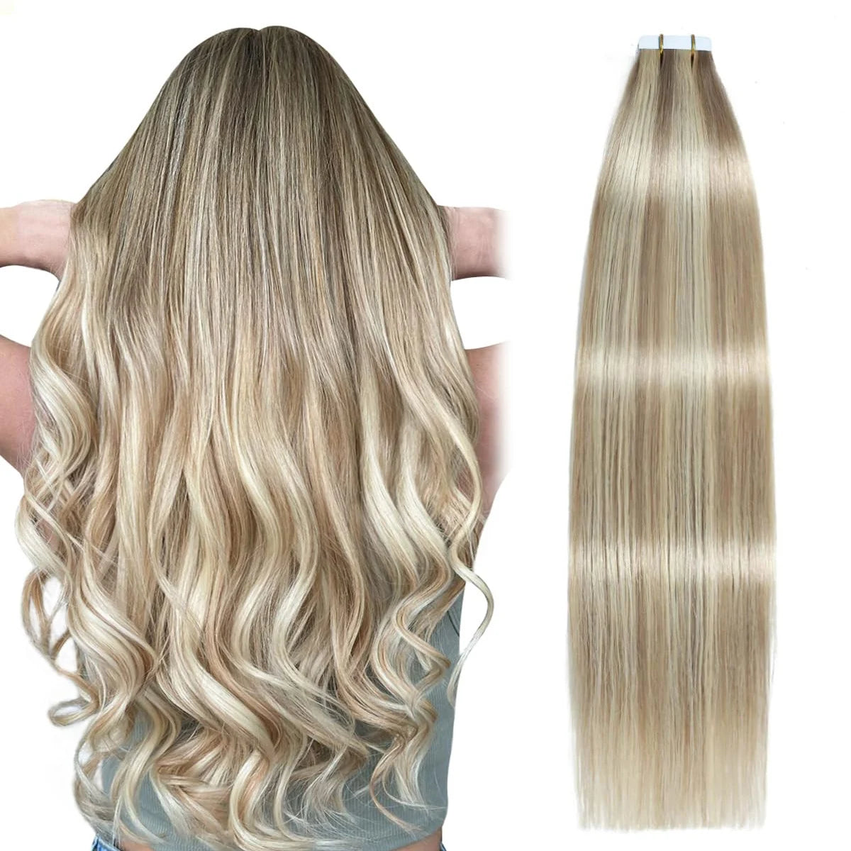 Highlight Human Hair Tape in Hair Extensions Silky Straight Remy Hair Extensions for Women to Add Hair Volume&Length&Highlight