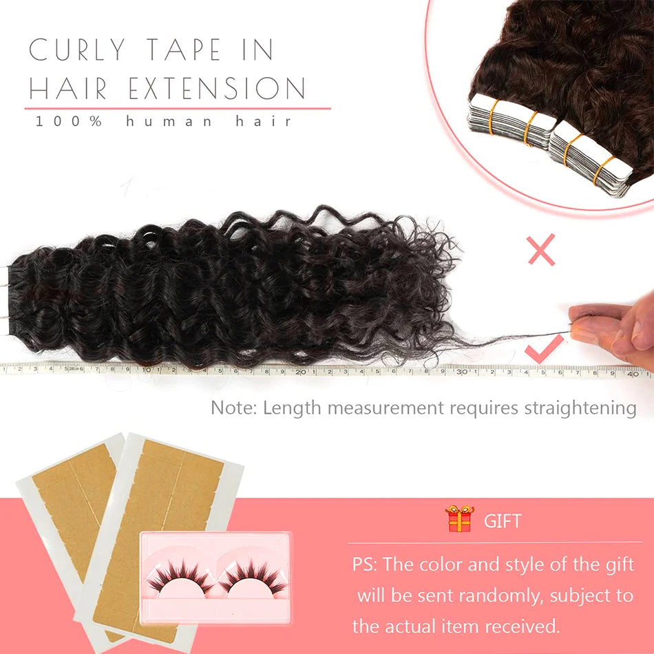 Extensions Cheveux Naturels Tape-in Ondulées Brésiliennes - 20 Pièces Noir Brun Blond