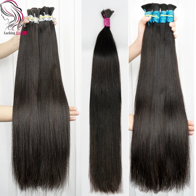 Russian Cheveux Naturel No Weft Human Hair Bulk Extension Virgin 100% Human Hair Straight 10A Bulk Hair Weaving For Braiding