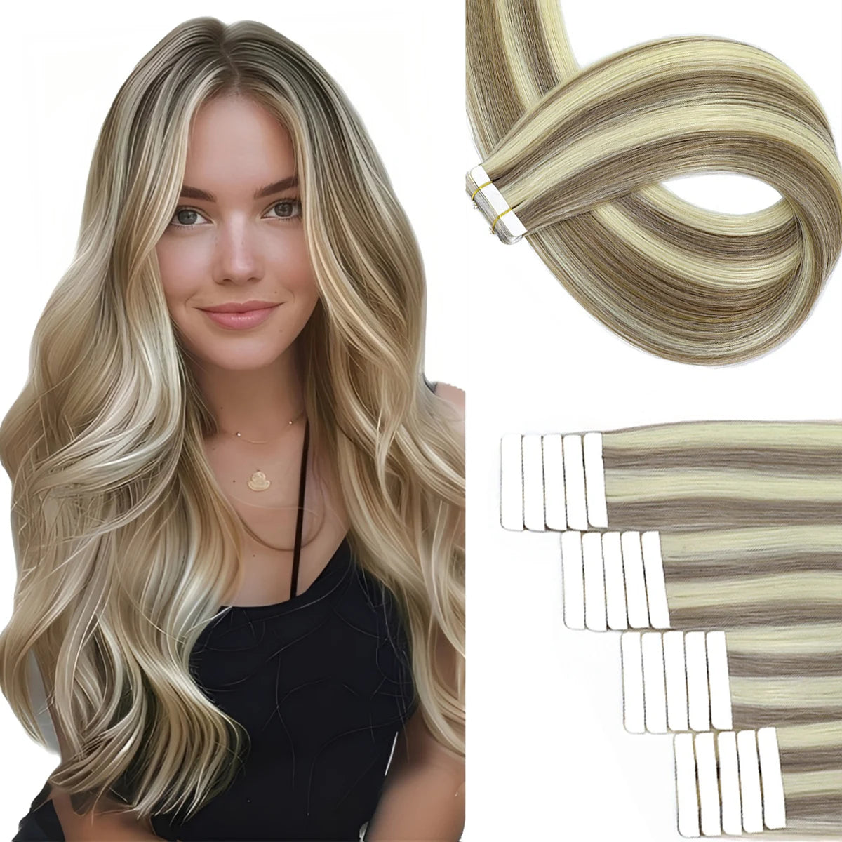 Highlight Human Hair Tape in Hair Extensions Silky Straight Remy Hair Extensions for Women to Add Hair Volume&Length&Highlight