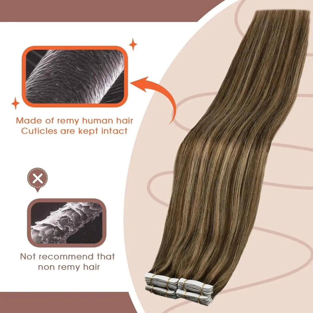 Highlight Human Hair Tape in Hair Extensions Silky Straight Remy Hair Extensions for Women to Add Hair Volume&Length&Highlight