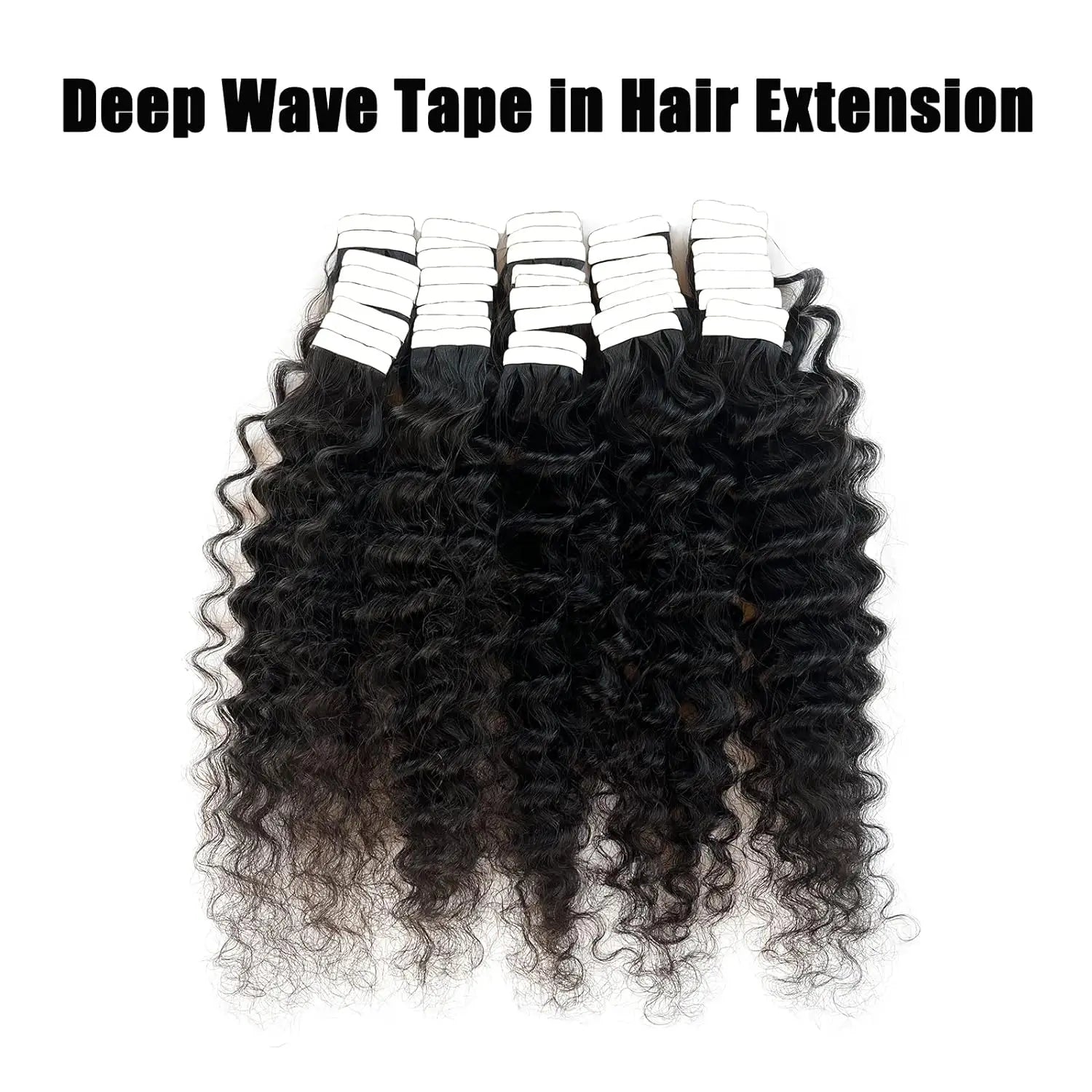 Tape In Human Hair Extensions Deep Wave 20 Pcs/Set Adhesive Seamless Brazilian Hair Skin Weft Tape Ins Curly Hair Natural Black