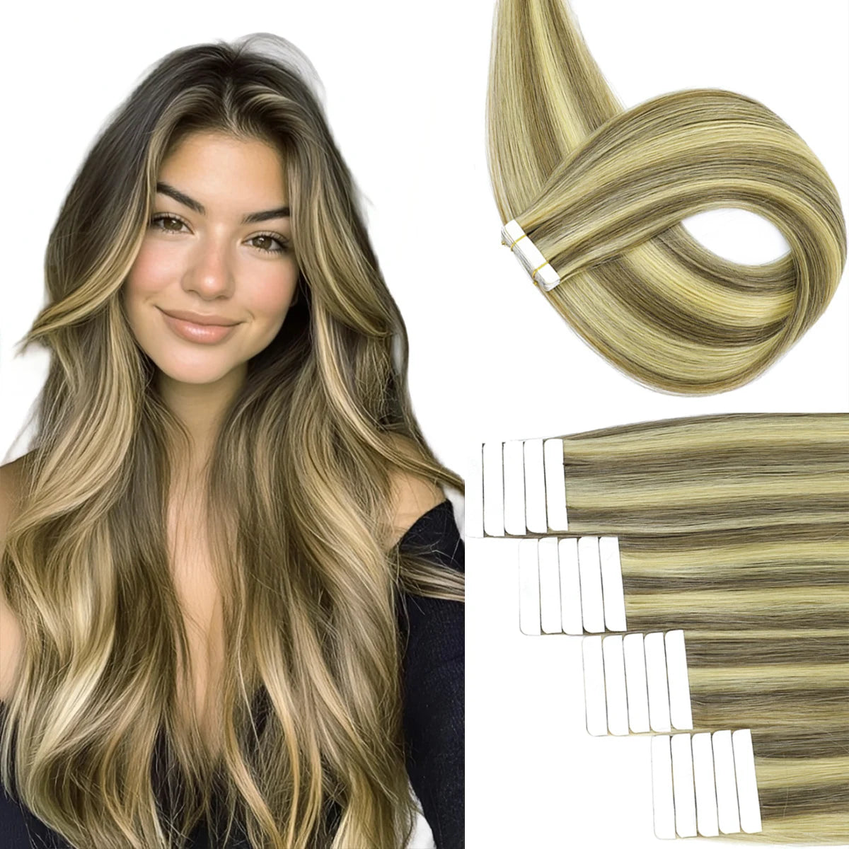 Highlight Human Hair Tape in Hair Extensions Silky Straight Remy Hair Extensions for Women to Add Hair Volume&Length&Highlight