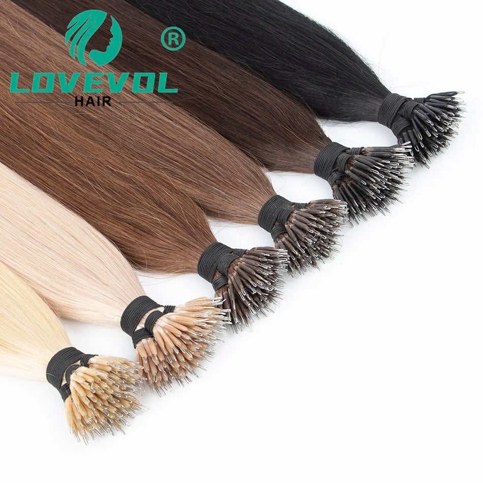100Pcs & 50Pcs Straight Nano Ring Hair Extensions 32 Colors European Micro Beads Ring Human Hair Extensions 0.5g/0.8g/1g/Strand
