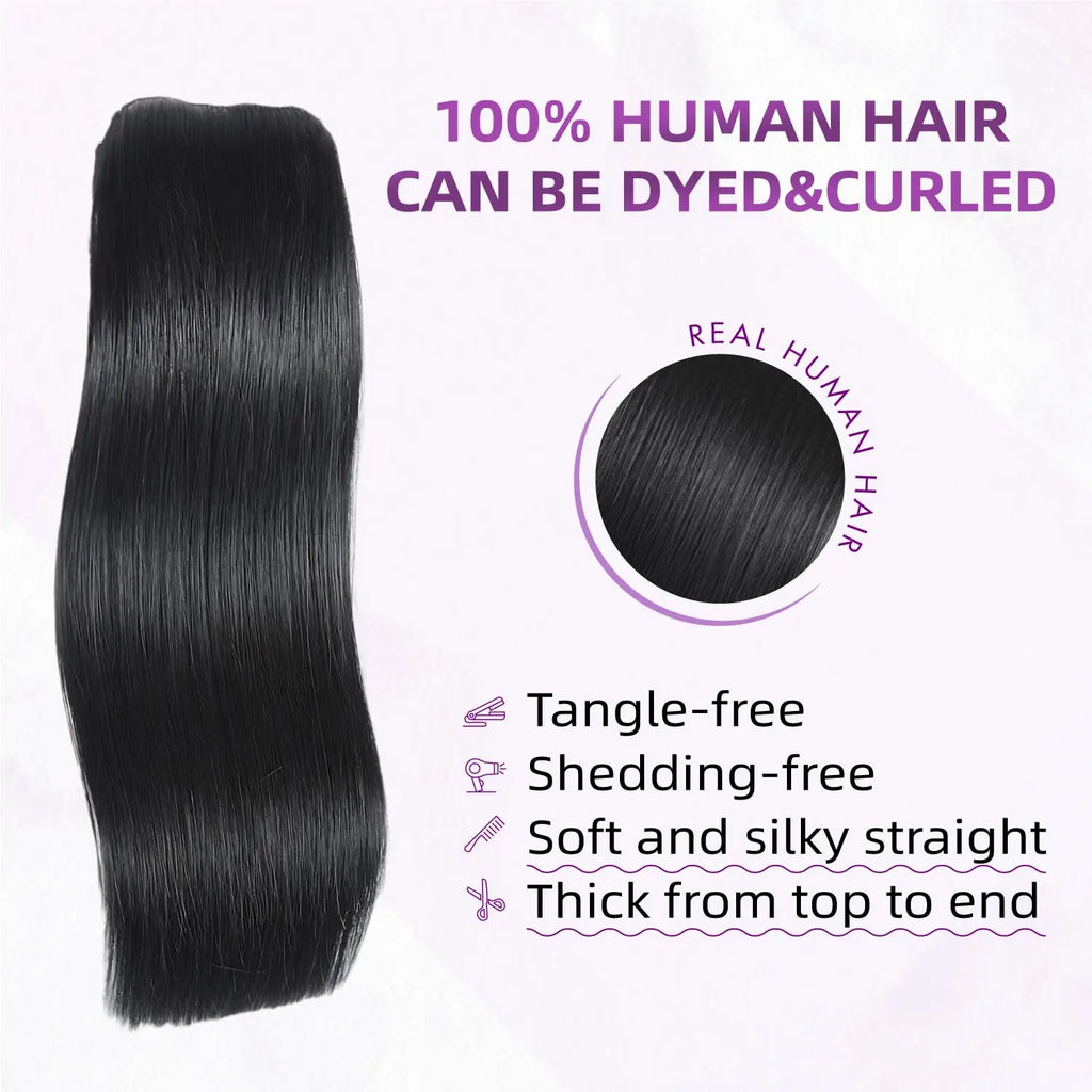 Clip in Hair Extensions Real Human Hair,100% Brazilian Remy Human Hair Extensions for Women,1B Natural Black 8Pcs Per Set