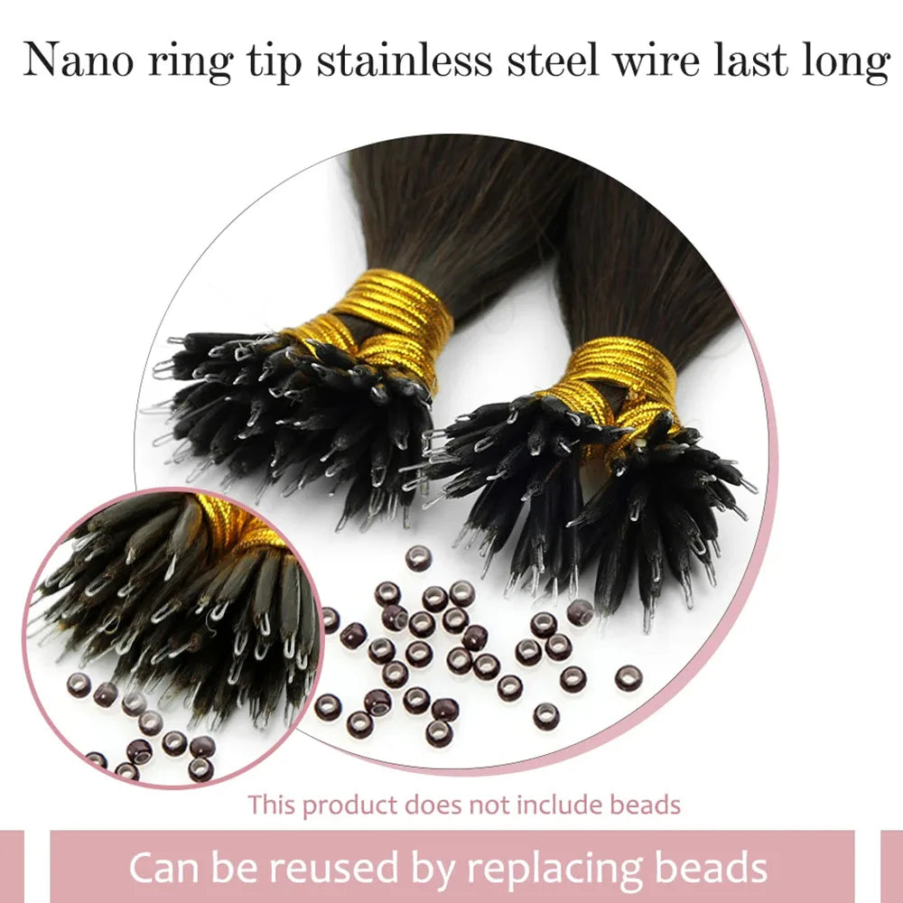 100Pcs & 50Pcs Straight Nano Ring Hair Extensions 32 Colors European Micro Beads Ring Human Hair Extensions 0.5g/0.8g/1g/Strand