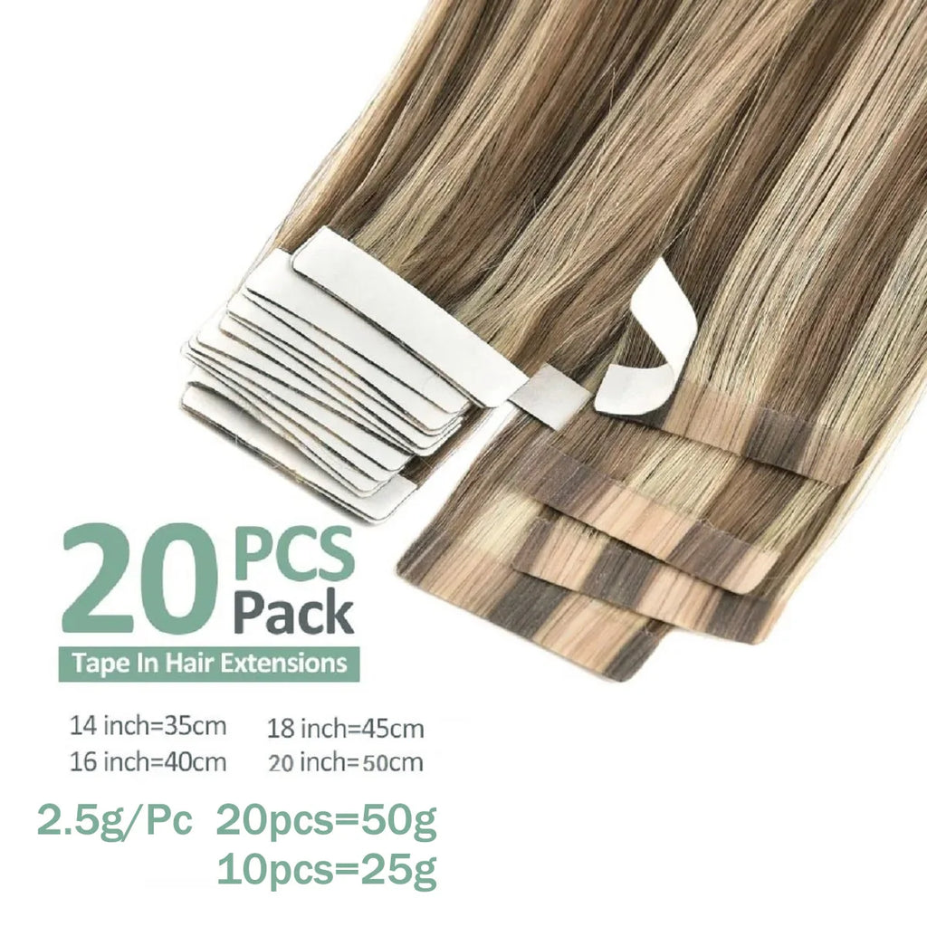 Highlight Human Hair Tape in Hair Extensions Silky Straight Remy Hair Extensions for Women to Add Hair Volume&Length&Highlight
